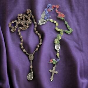 Vintage colorful beaded Rosaries - 2 pc set bundle prayer beads rosaries